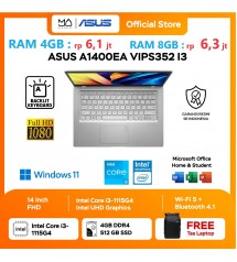 Asus  A1400EA core i3-1115G4 - RAM 4GB  | 512GB  SSD | Win 11 |  OHS